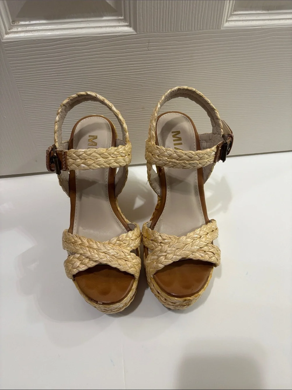 MIA Natural Braided Espadrille Wedge Sandals